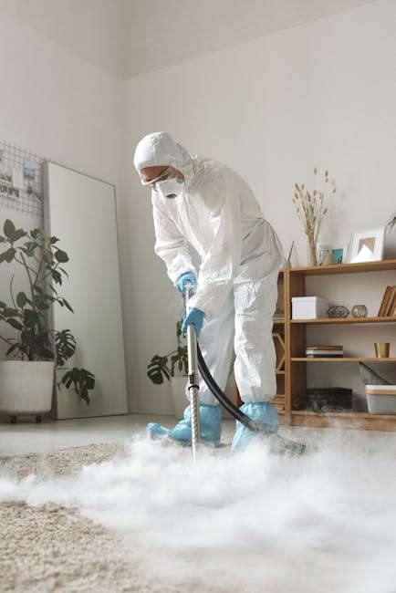 A woman with curly hair, dressed in a beige jacket, dark jeans, and white sneakers, is performing carpet cleaning in a living room using a yellow vacuum cleaner with a hose attachment. She is standing